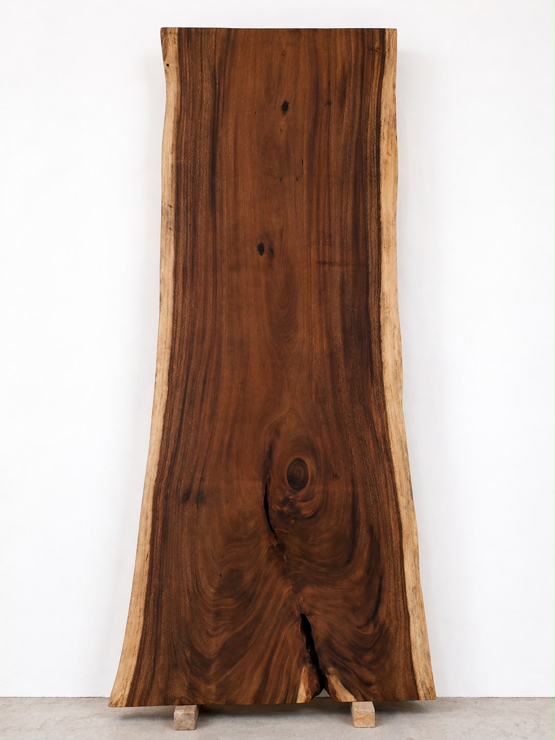 Representative Saman live-edge slab photographed in Ecuador before finishing — Platinum Luxury Teak