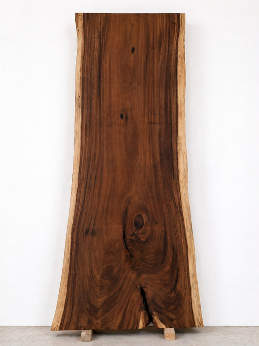 Representative Saman live-edge slab photographed in Ecuador before finishing — Platinum Luxury Teak