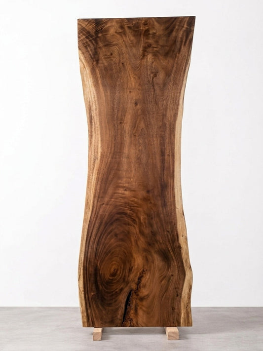 Representative Saman live-edge slab photographed in Ecuador before finishing — Platinum Luxury Teak