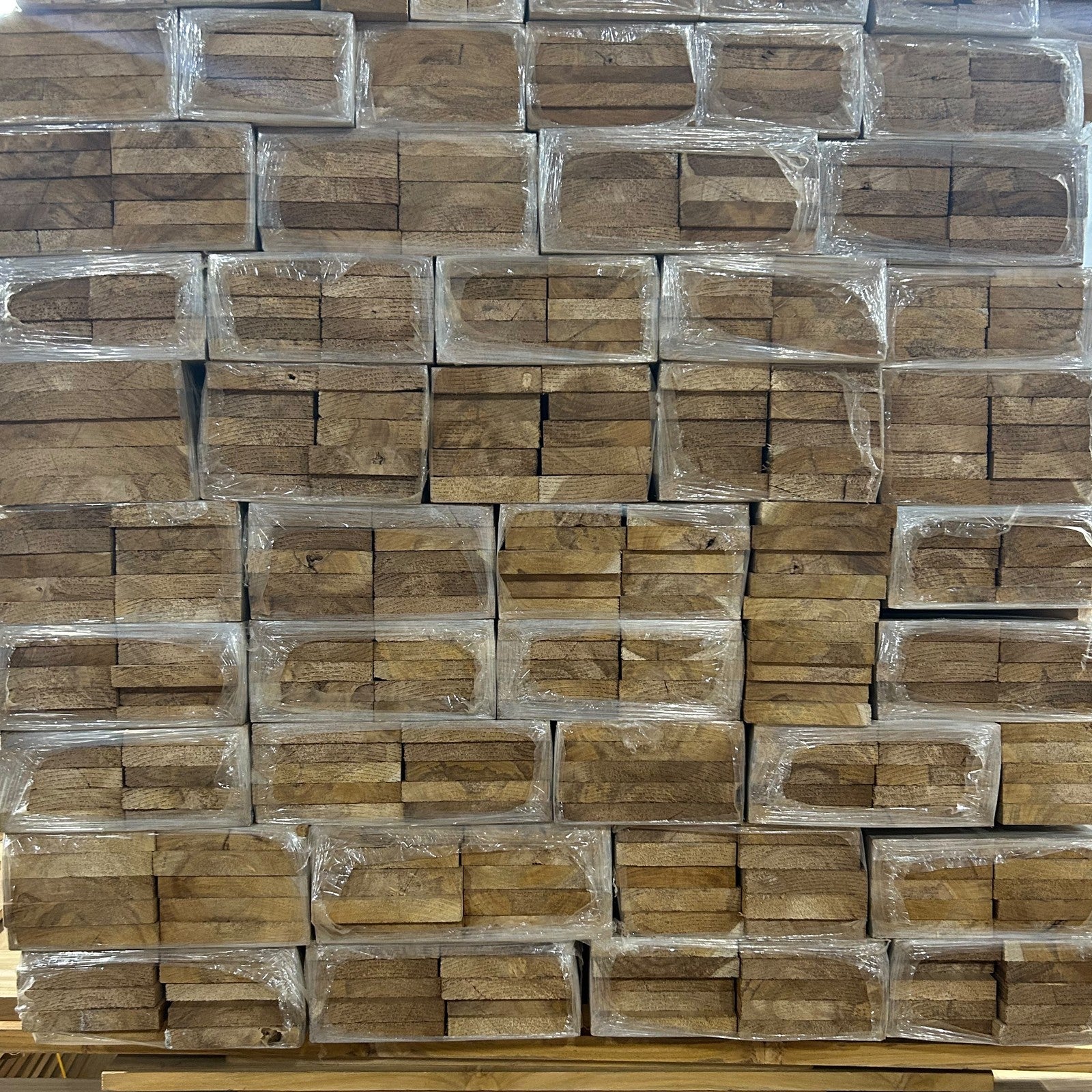 Ecuadorian plantation teak narrow stock bundled and wrapped for face-frame and edge-banding work — Platinum Luxury Teak, Lincolnwood Illinois