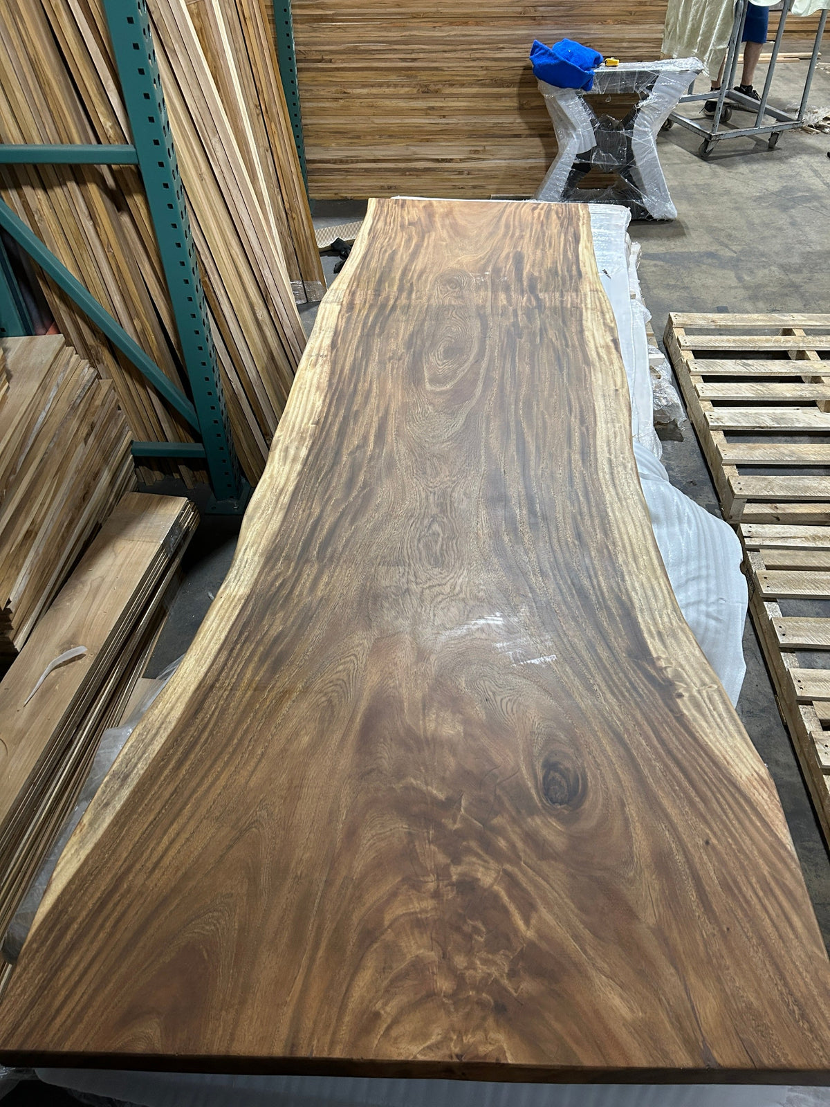 Slab No. 06, second view from the wide end showing the live edge and 2.5 in thickness - actual piece, Platinum Luxury Teak, Lincolnwood IL