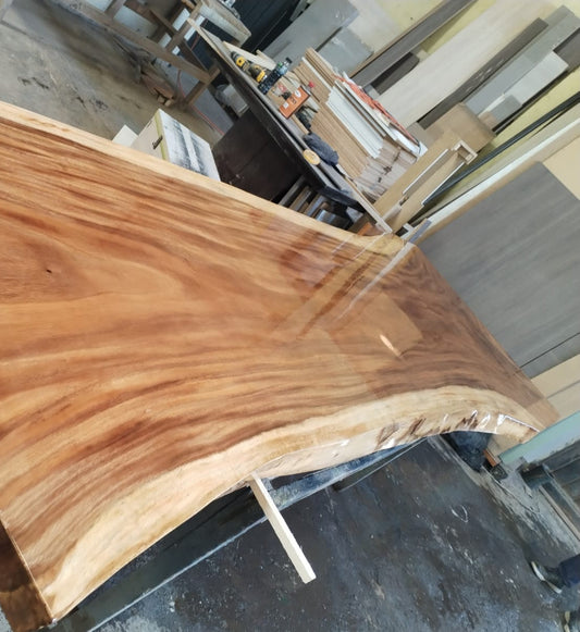 Single-slab Saman monkeypod live-edge top, 10 ft 6 in — the longest piece in the container, Platinum Luxury Teak, Chicago