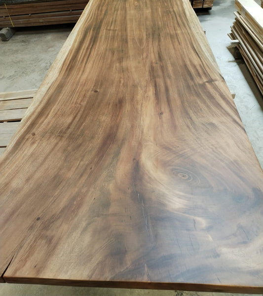 Single-slab Saman monkeypod live-edge top, 10 ft, natural trunk taper — Platinum Luxury Teak, Chicago