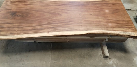 Single-slab Saman monkeypod live-edge top, 9 ft, boardroom and dining scale — Platinum Luxury Teak, Chicago