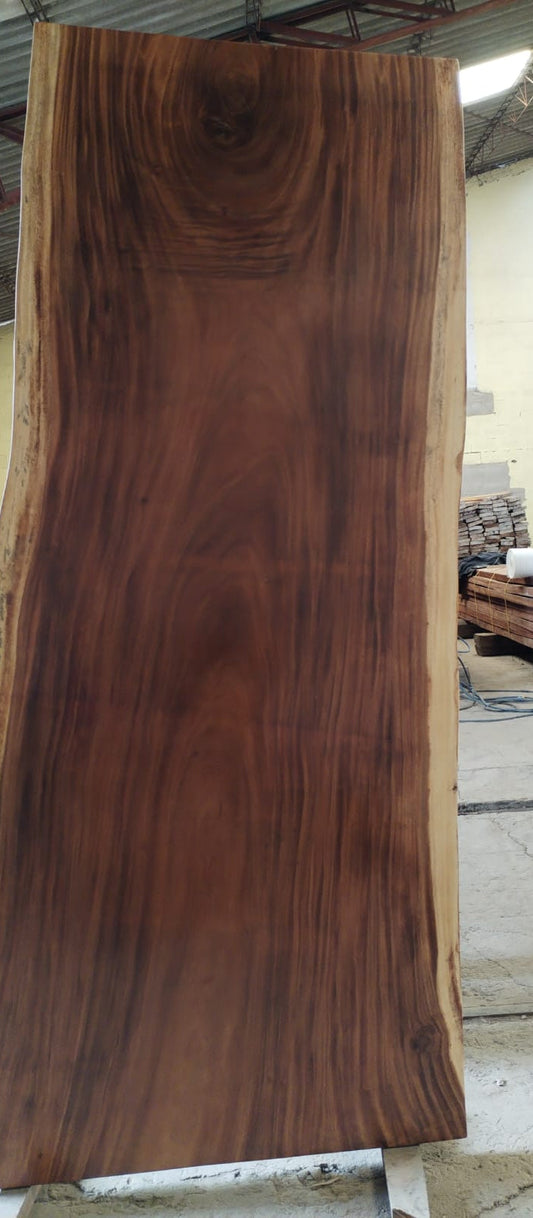 Single-slab Saman monkeypod live-edge top, 10 ft, wide figured grain — Platinum Luxury Teak, Chicago