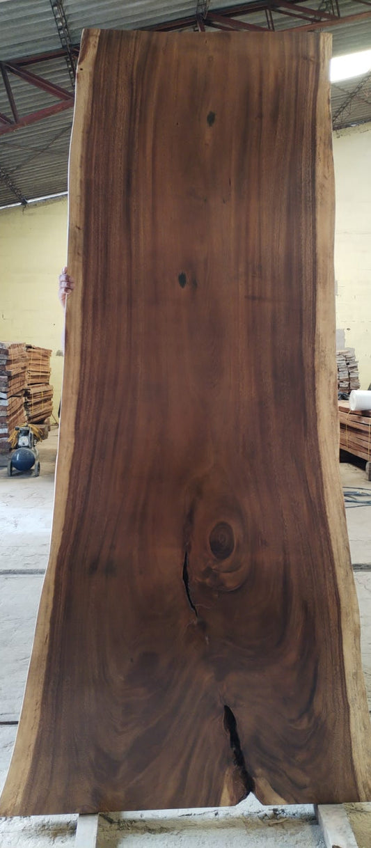 Single-slab Saman monkeypod live-edge top, 10 ft, continuous grain — Platinum Luxury Teak, Chicago