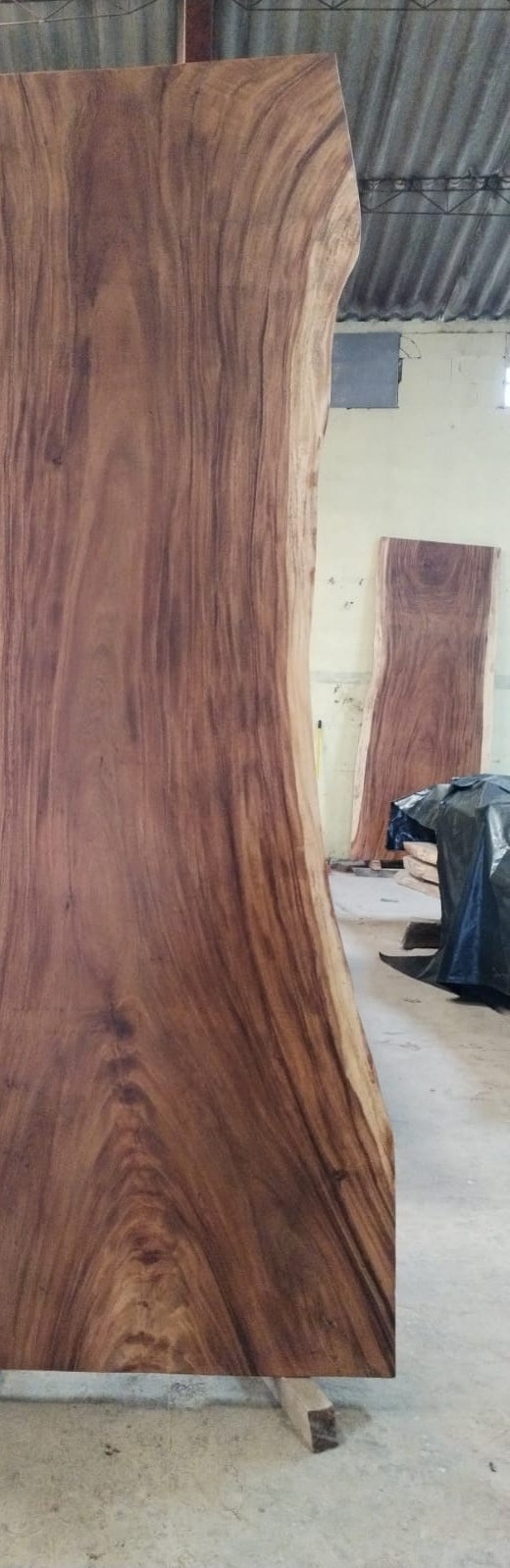 Single-slab Saman monkeypod live-edge top, 10 ft conference length — Platinum Luxury Teak, Chicago